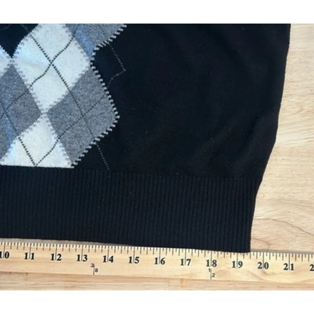 Banana Republic Sweater Luxury Cashmere Blend Mens XL Black Argyle V-Neck Preppy
